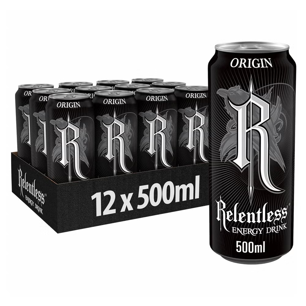 Relentless Energy Original Drink 12 x 500ml Cans High Caffeine Energy Beverage