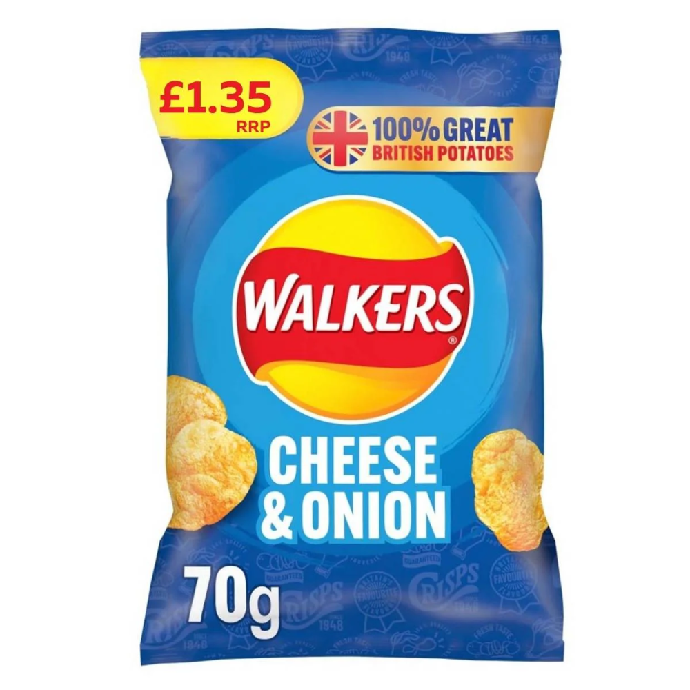 Walkers Cheese & Onion Crisps 18 x 70g Multipack Classic British Potato Chips
