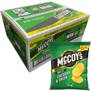 McCoy's Cheddar & Onion Ridge Cut Crisps 20 x 65g Sharing Bags Bold Flavour Snacks