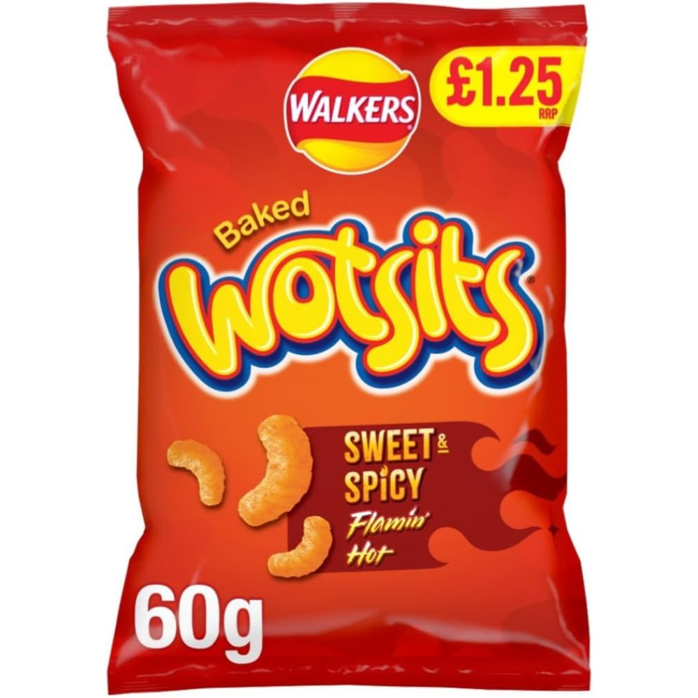 Walkers Wotsits Flamin' Hot Crisps 18 x 60g Bags Spicy Cheesy Corn Snacks Multipack