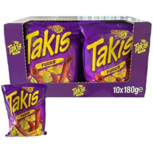 Takis Fuego Crunchy Rolled Tortilla Chips 10 x 180g Full Box Hot Chilli & Lime Snacks