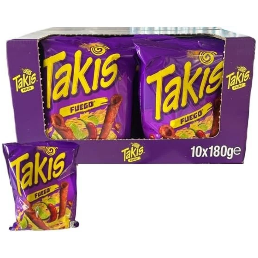 Takis Fuego Crunchy Rolled Tortilla Chips 10 x 180g Full Box Hot Chilli & Lime Snacks