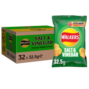 Walkers Salt & Vinegar Crisps 32 x 32.5g Multipack Classic Tangy Potato Crisps