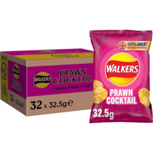 Walkers Prawn Cocktail Crisps 32 x 32.5g Multipack Classic British Potato Crisps Lunchbox Snacks