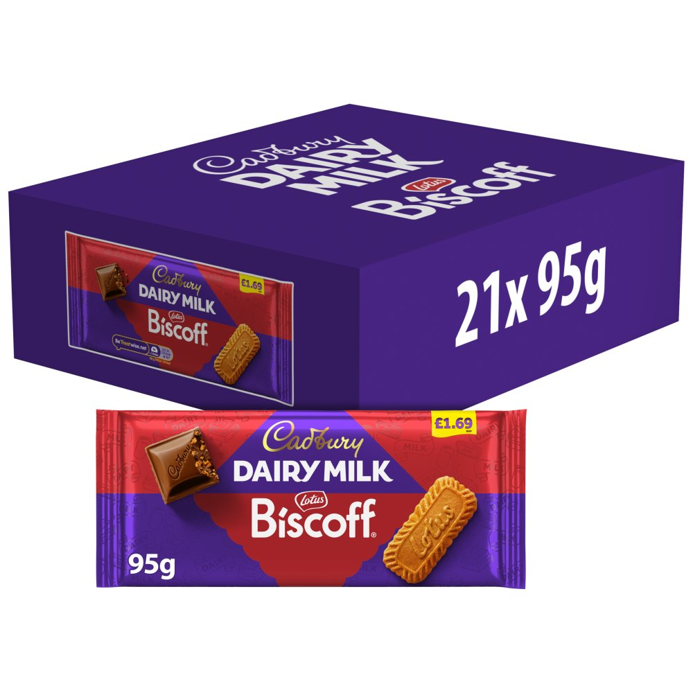 Cadbury Dairy Milk Biscoff Chocolate Bars 21 x 95g Creamy Milk Chocolate with Lotus Biscoff